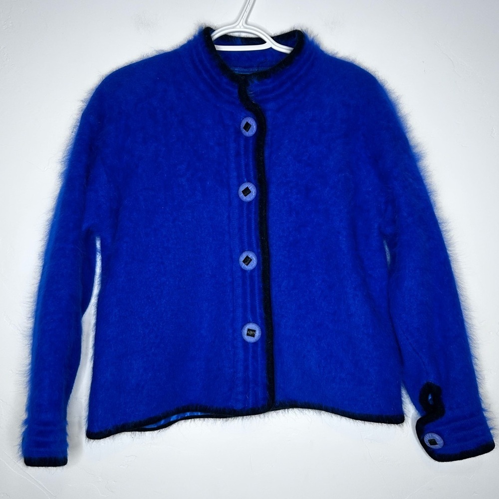 Vintage Venesha Vibrant Cobalt Blue Angora Blend Cardigan Lined Size Medium